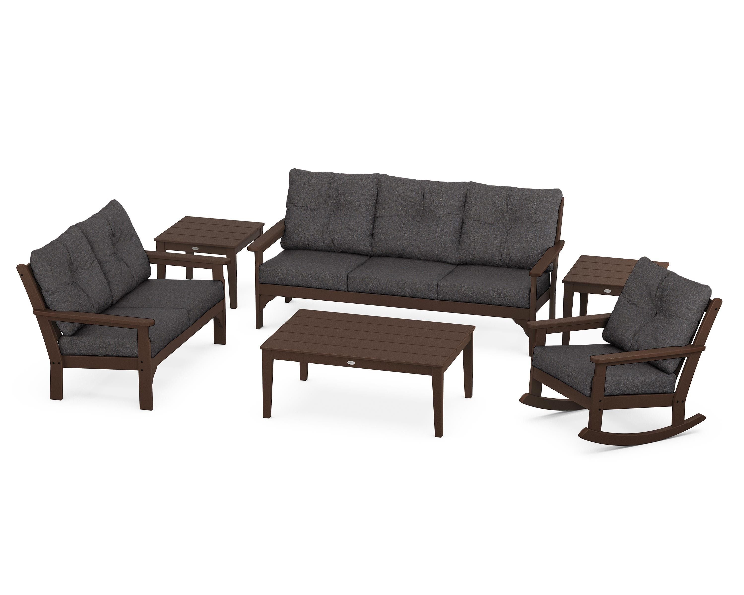 POLYWOOD® Vineyard 6-Piece Deep Seating Set in Mahogany / Ash Charcoal