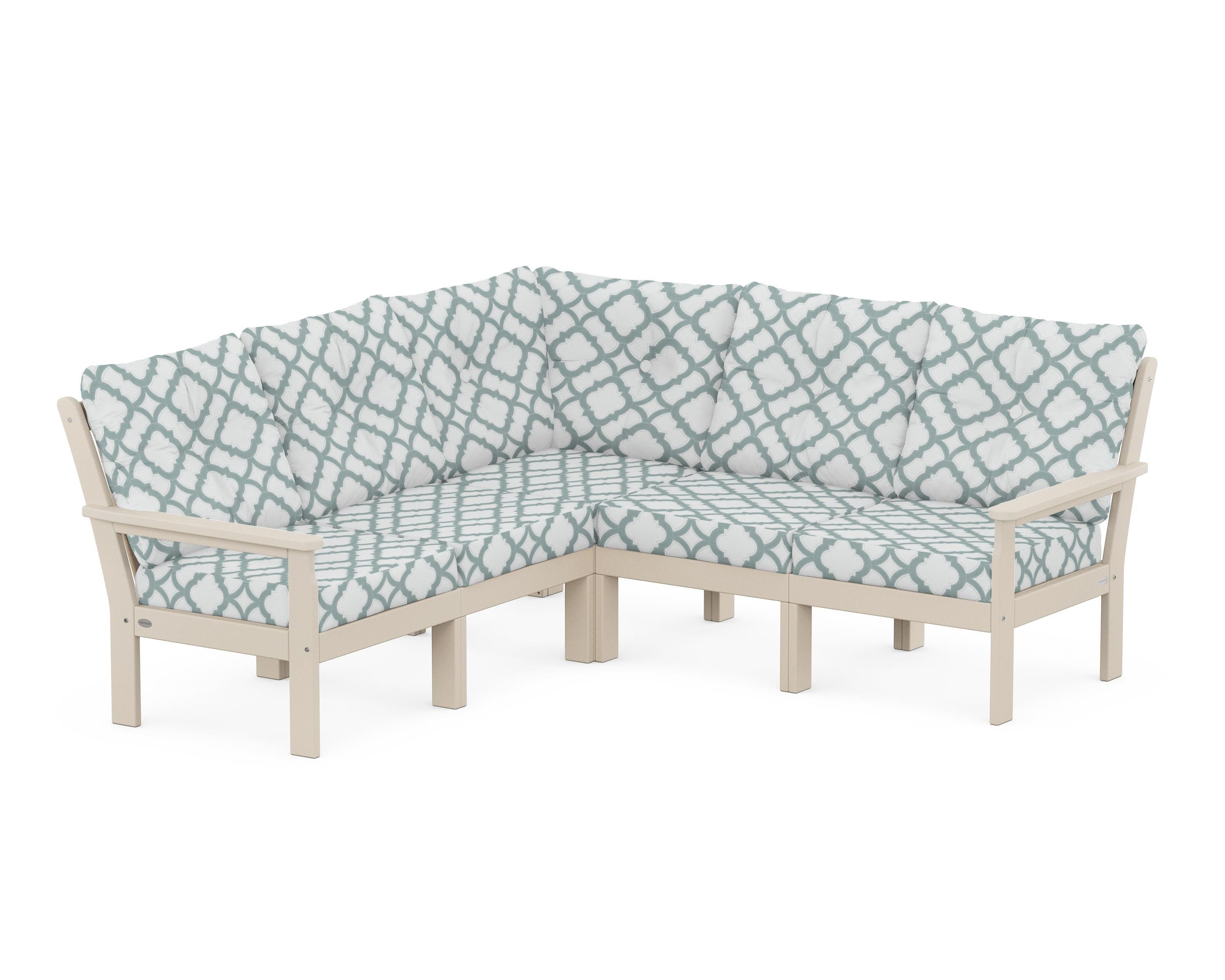 POLYWOOD® Vineyard 5-Piece Sectional in Sand / Trellis Glacier Spa