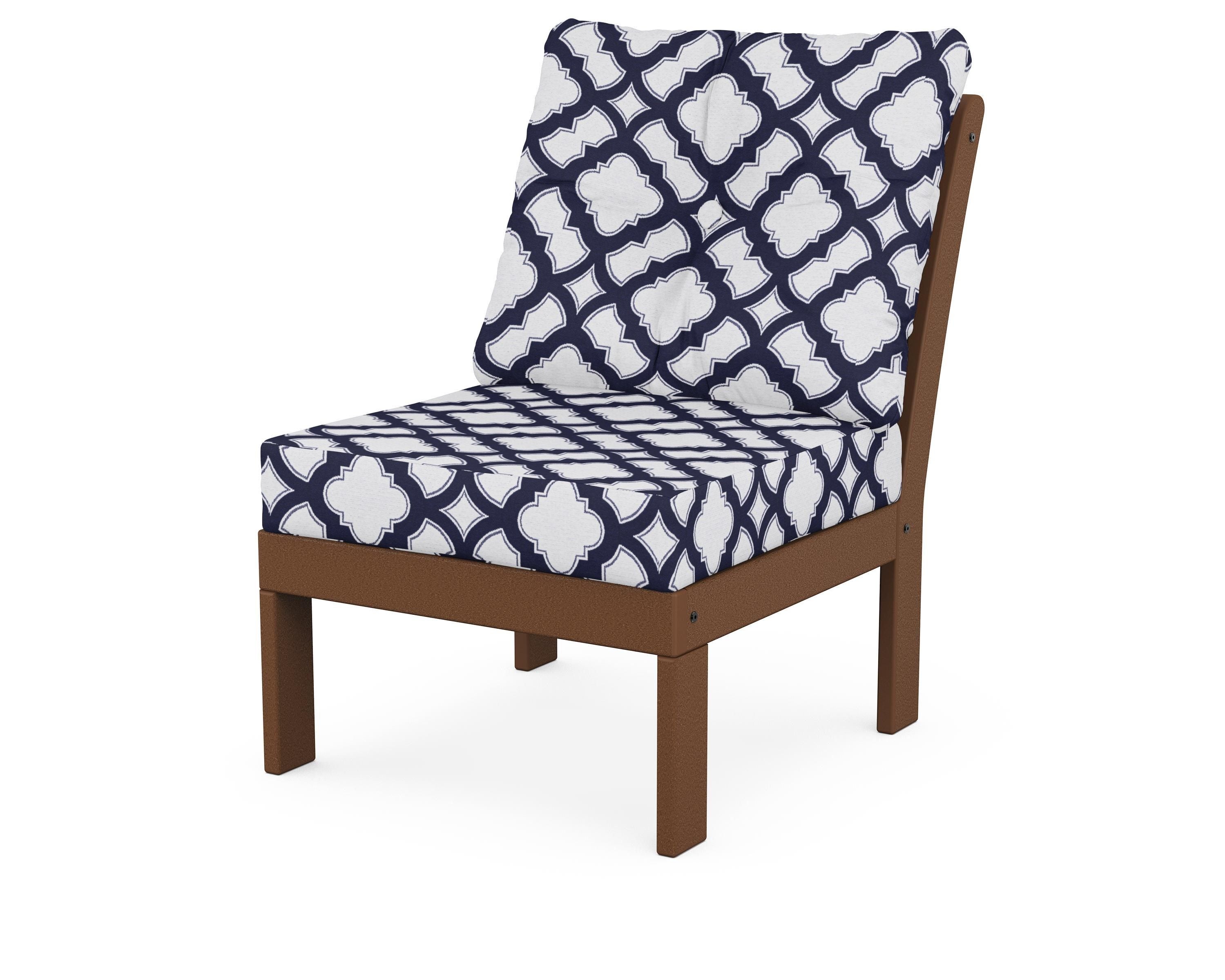 POLYWOOD® Vineyard Modular Armless Chair in Teak / Trellis Navy