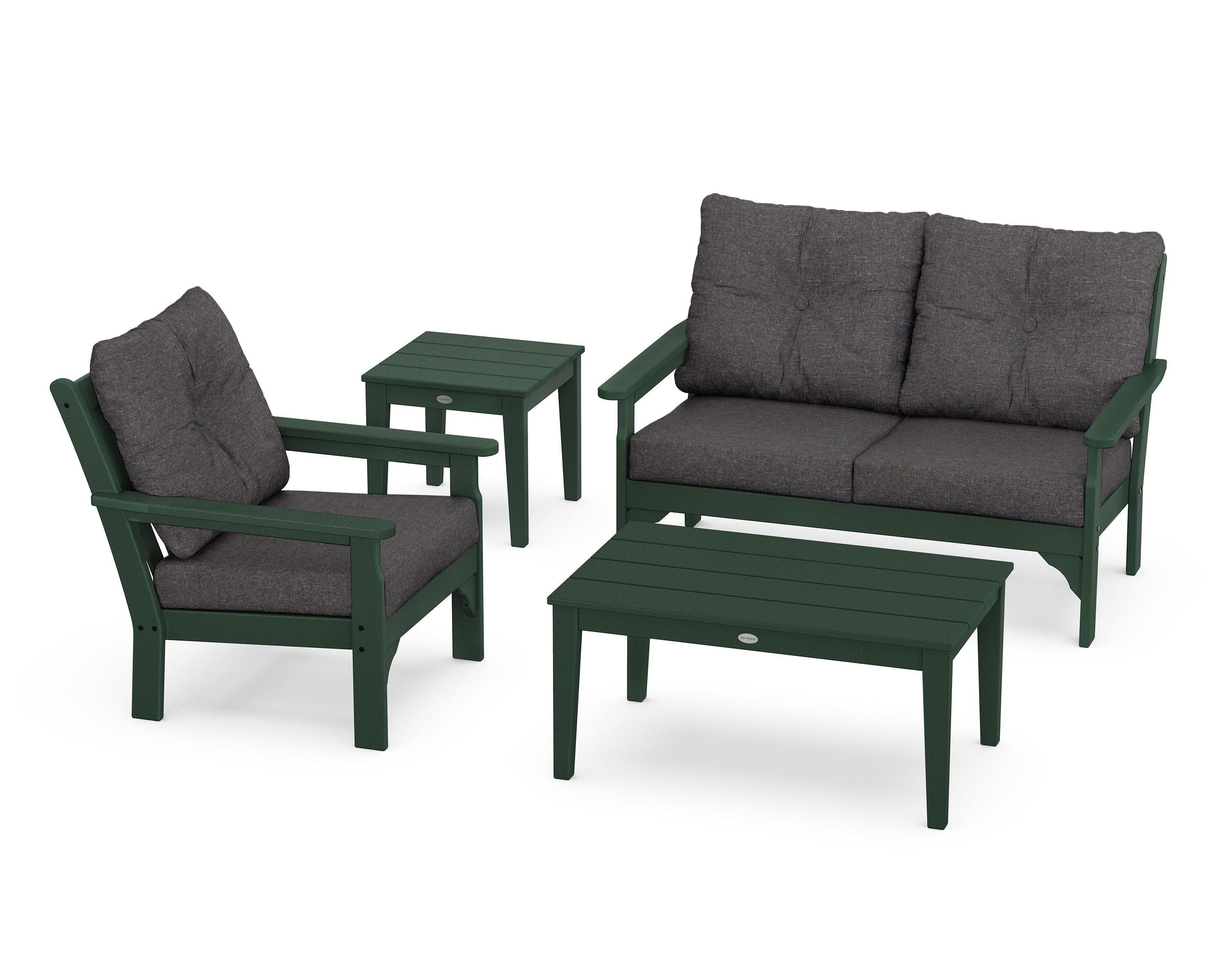 POLYWOOD® Vineyard 4-Piece Deep Seating Set in Green / Ash Charcoal