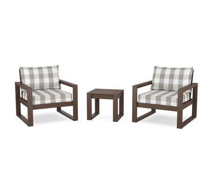 POLYWOOD® EDGE Sectional 3-Piece Deep Seating Set in Mahogany / Buffalo Plaid Grey Mist