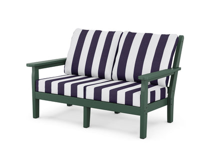 POLYWOOD® Chippendale Deep Seating Loveseat in Green / Cabana Stripe Navy