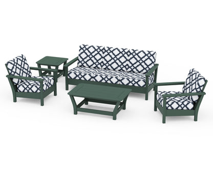 POLYWOOD® Harbour 5-Piece Deep Seating Set in Green / Trellis Marine Indigo