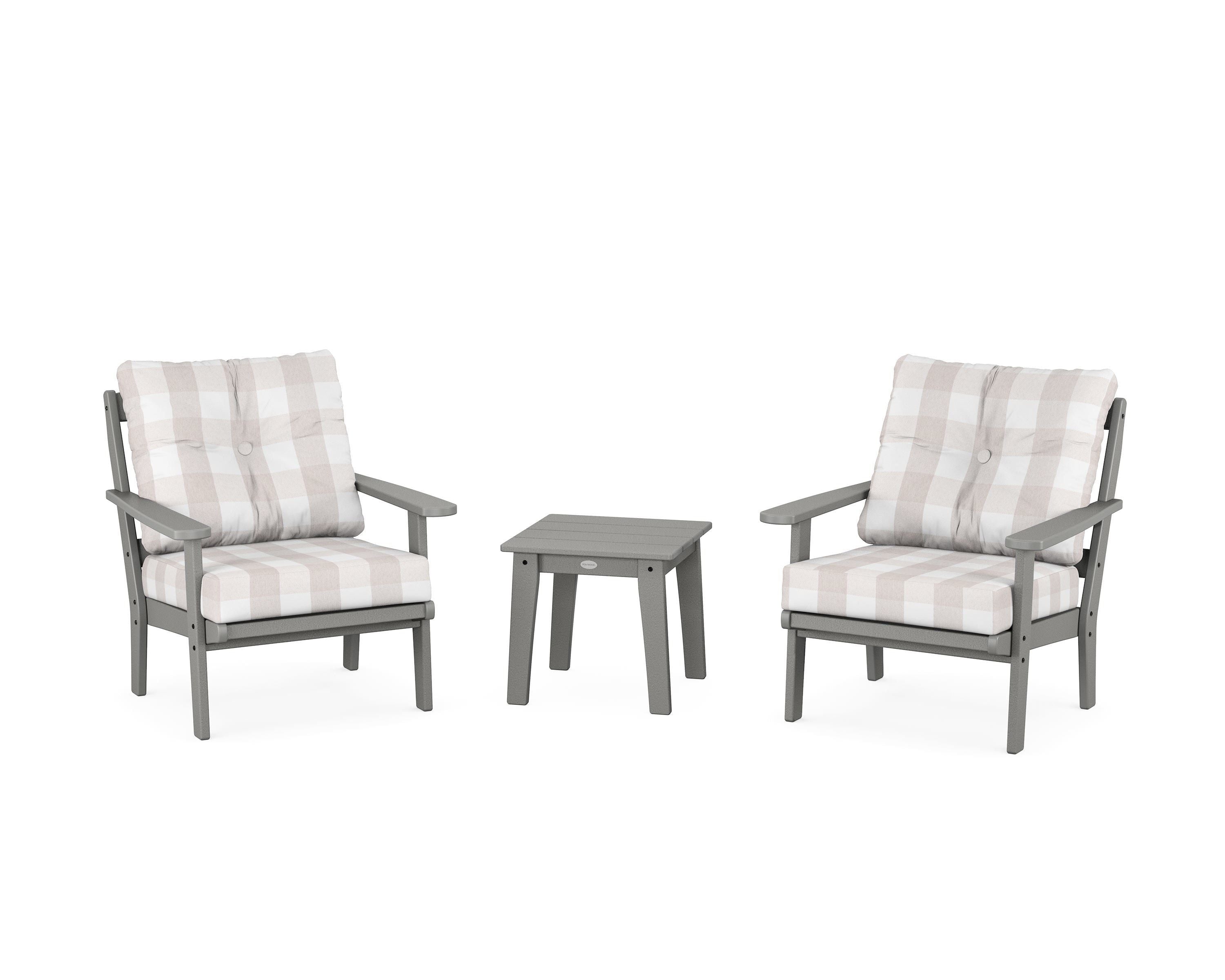 POLYWOOD® Mission 3-Piece Deep Seating Set in Slate Grey / Buffalo Plaid Dune Burlap
