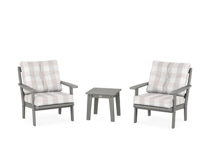 POLYWOOD® Mission 3-Piece Deep Seating Set in Slate Grey / Buffalo Plaid Dune Burlap