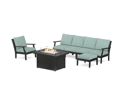POLYWOOD® Braxton Sectional Lounge and Fire Pit Set in Black / Glacier Spa