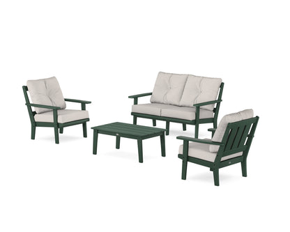POLYWOOD® Oxford 4-Piece Deep Seating Set with Loveseat in Green / Cast Ash