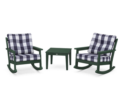 POLYWOOD® Vineyard 3-Piece Deep Seating Rocker Set in Green / Buffalo Plaid Navy