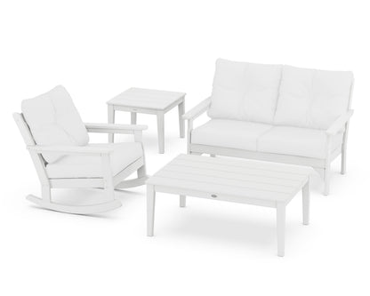 POLYWOOD® Vineyard 4-Piece Deep Seating Rocker Set in White / Natural
