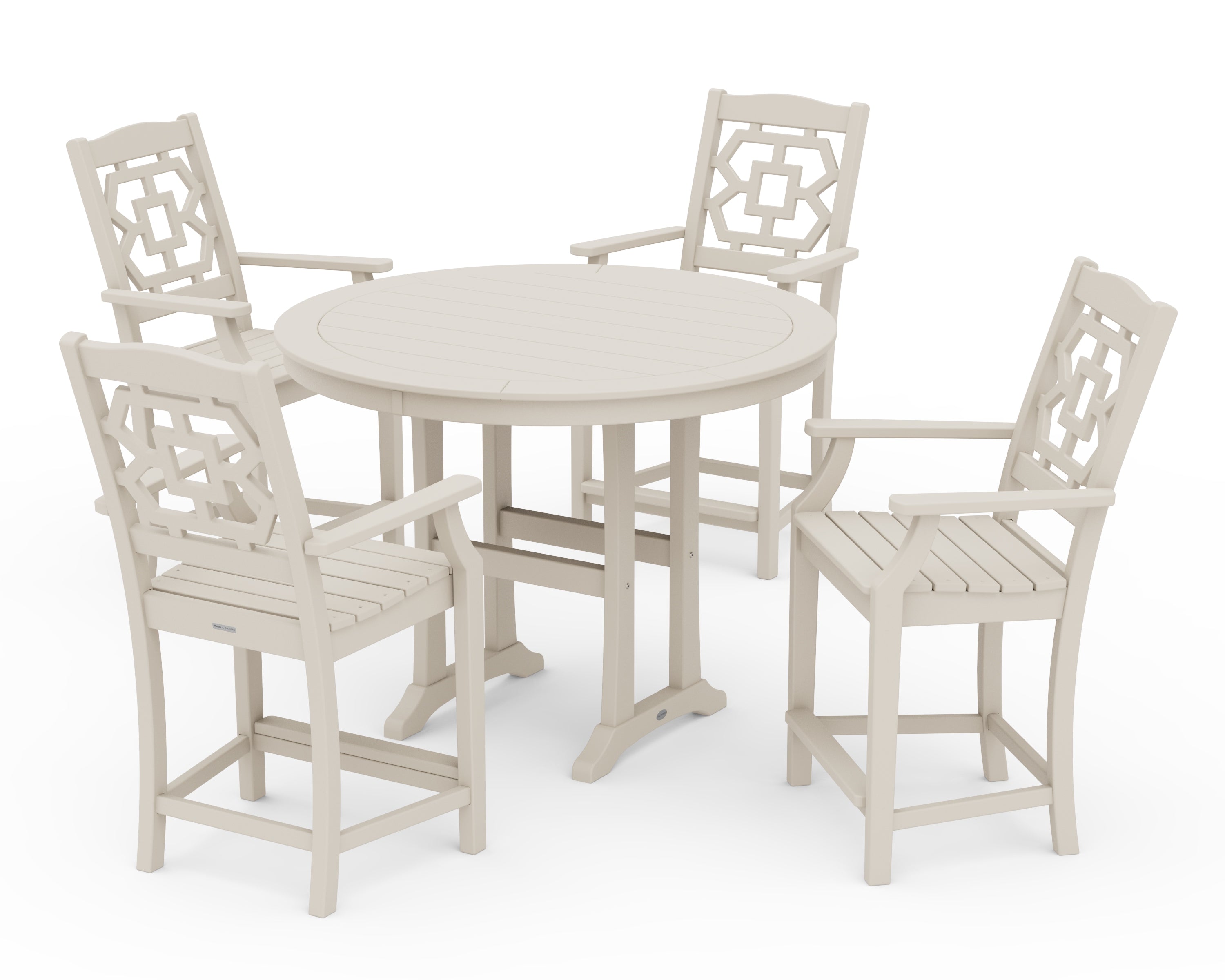 Martha Stewart by POLYWOOD® Chinoiserie 5-Piece Round Counter Set in Sand