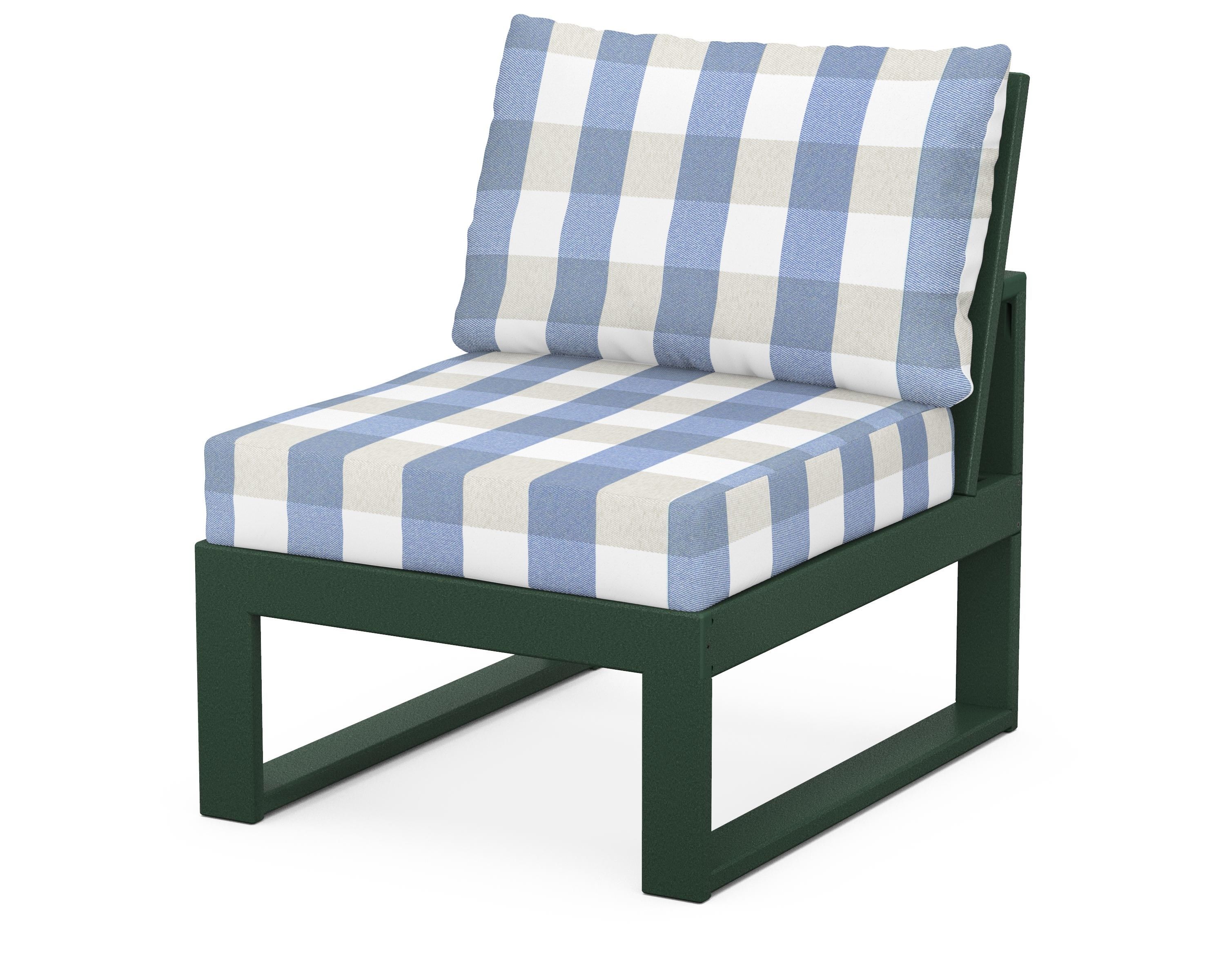 Unbranded Modular Armless Chair in Green / Buffalo Plaid Sky Blue