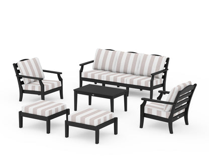 Draper James™ by  POLYWOOD® Savannah 6-Piece Lounge Sofa Set in Black / Cabana Stripe Dune Burlap