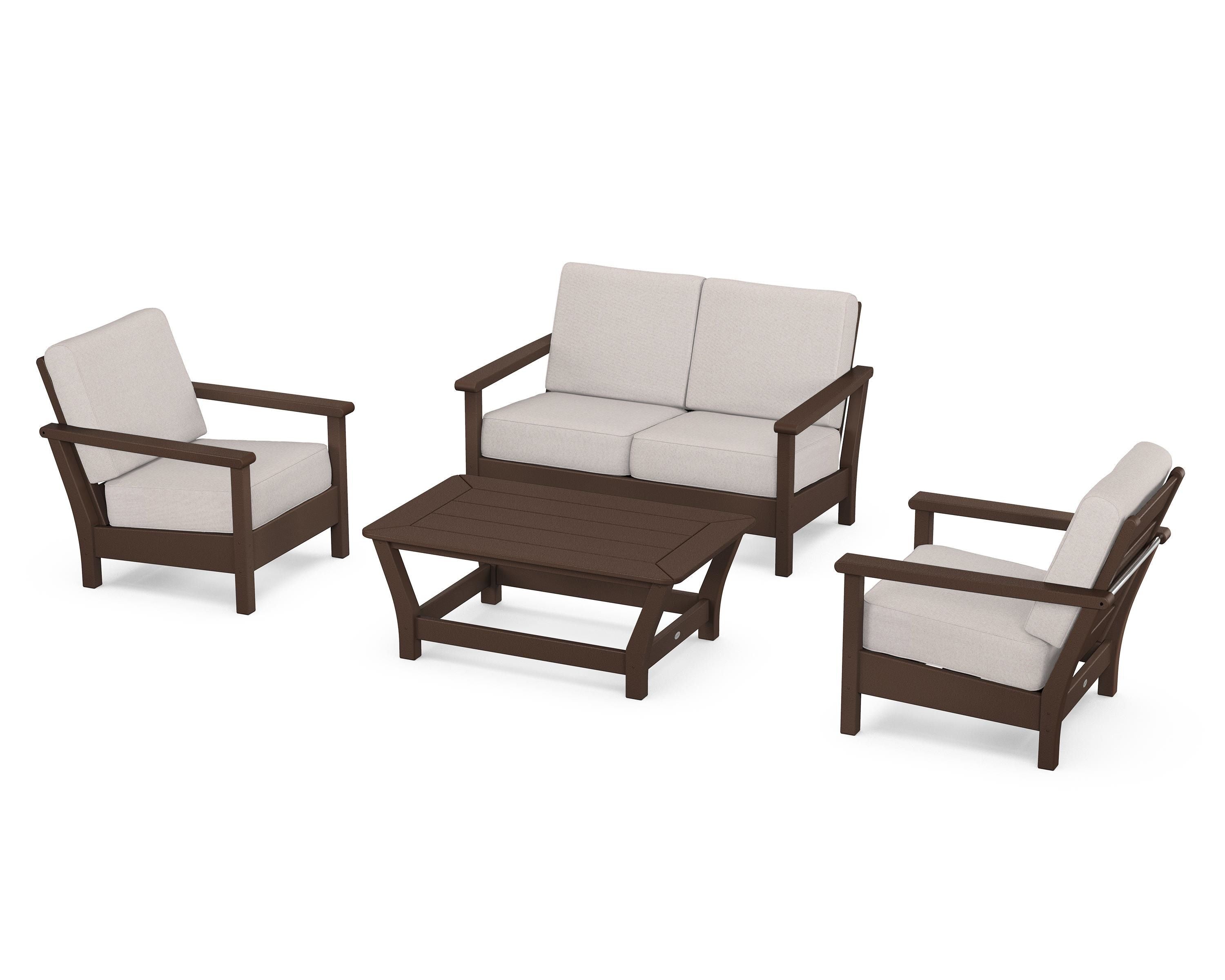 POLYWOOD® Harbour 4-Piece Deep Seating Set in Mahogany / Dune Burlap