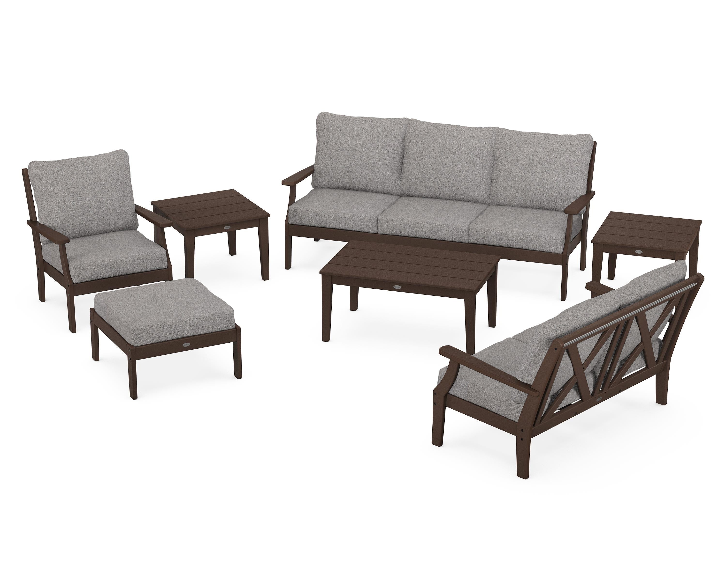 POLYWOOD® Braxton 7-Piece Deep Seating Set in Mahogany / Grey Mist