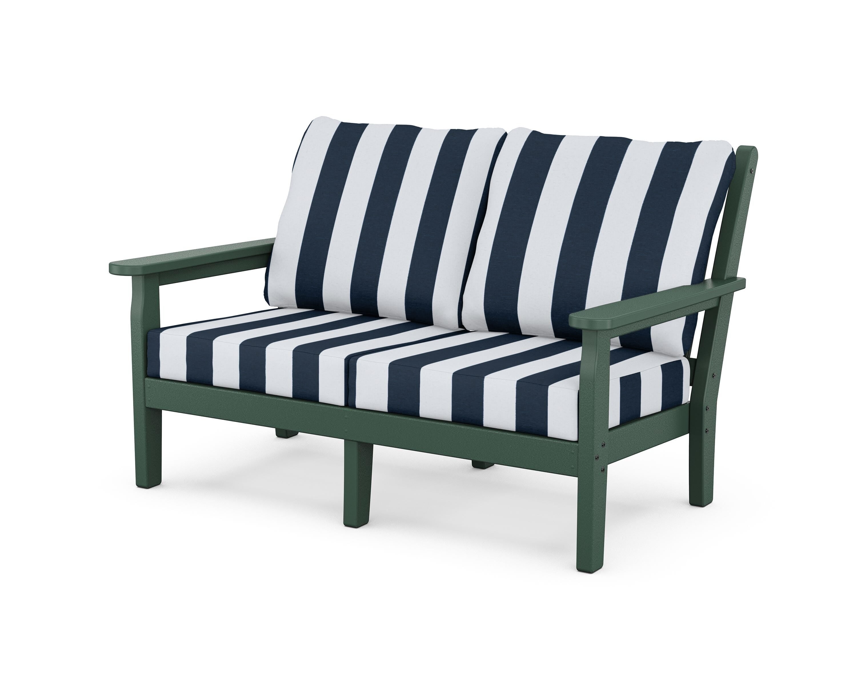 POLYWOOD® Chippendale Deep Seating Loveseat in Green / Cabana Stripe Marine Indigo