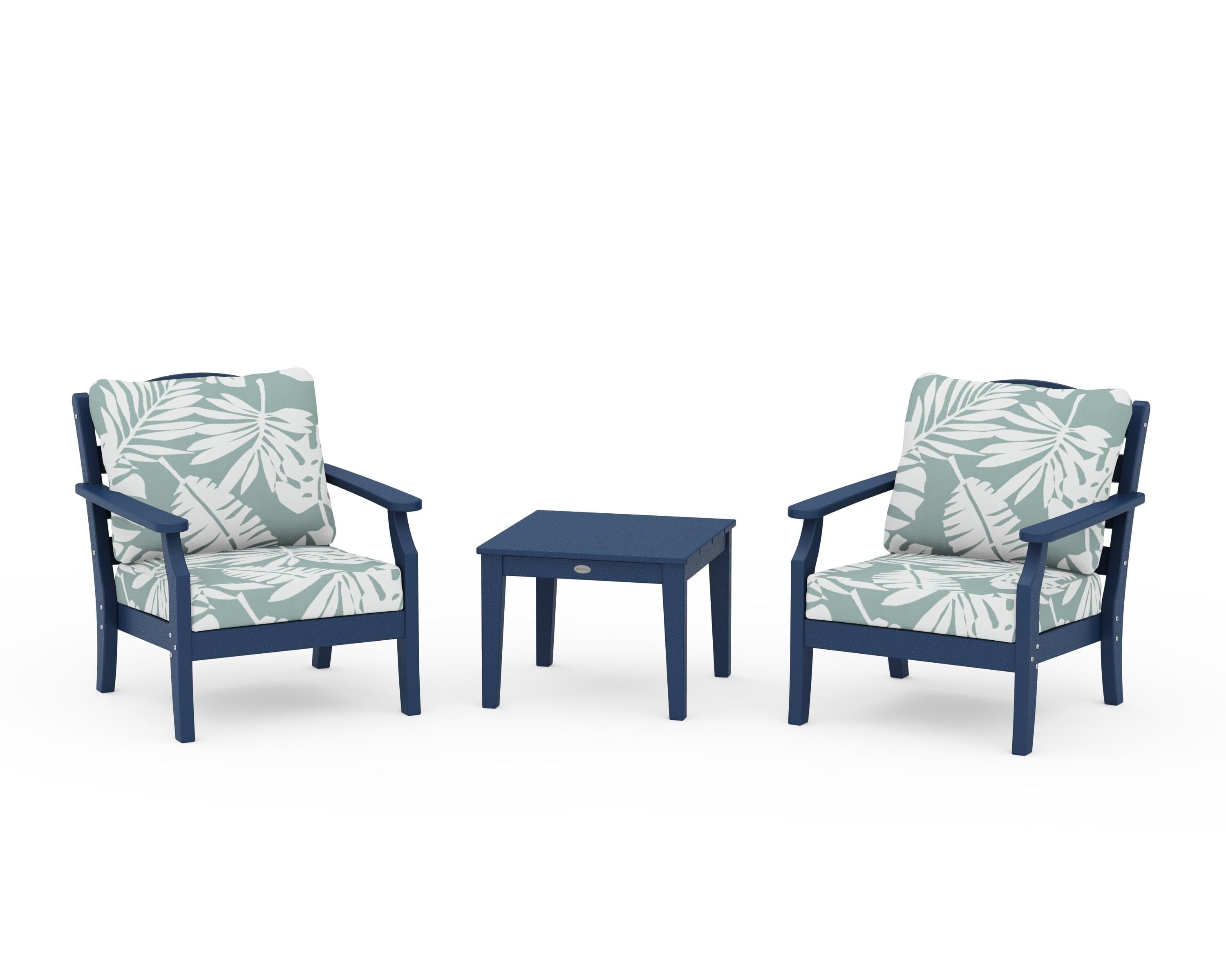 Draper James™ by  POLYWOOD® Savannah 3-Piece Deep Seating Set in Navy / Leaf Glacier Spa