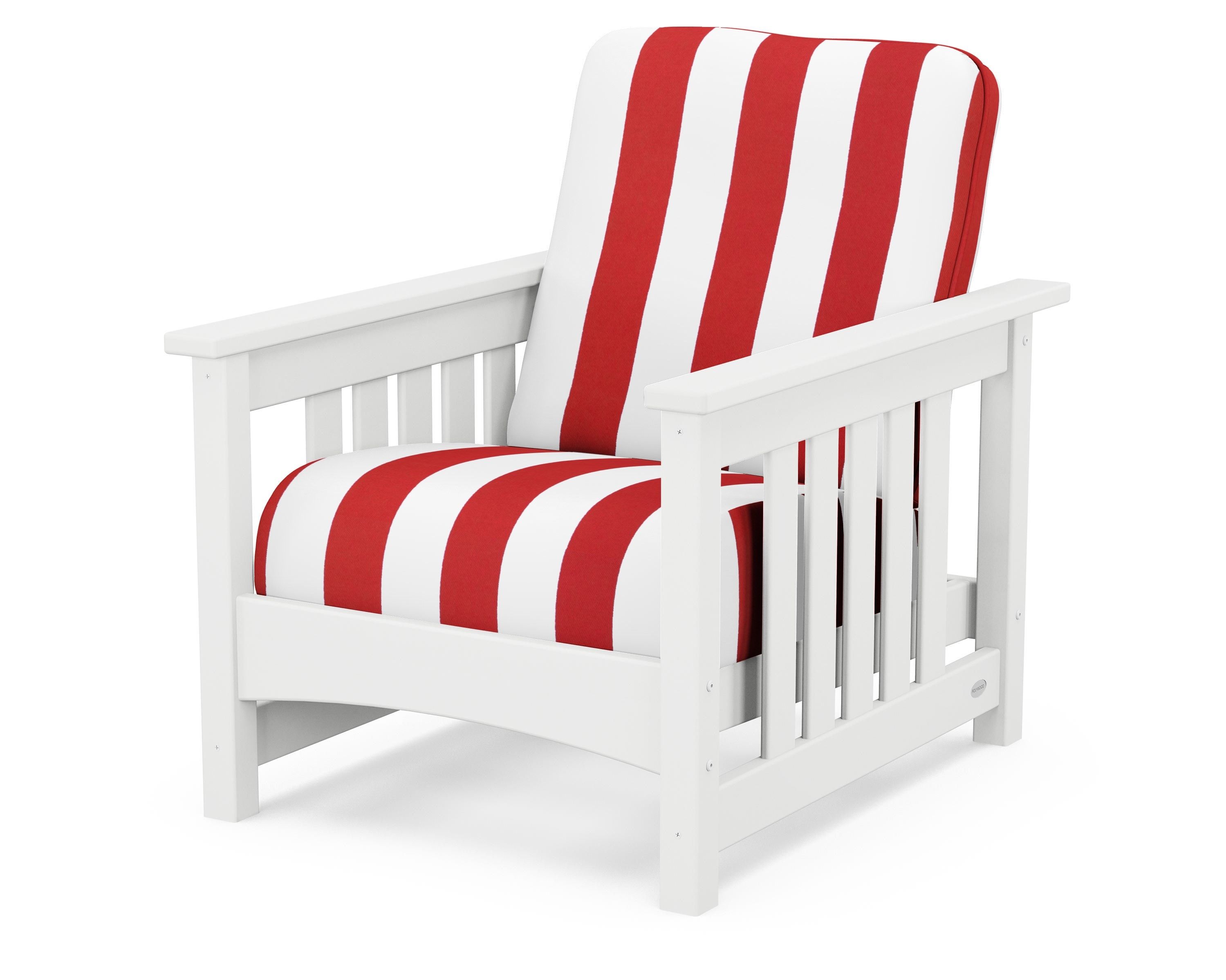 POLYWOOD® Club Mission Chair in White / Cabana Stripe Crimson