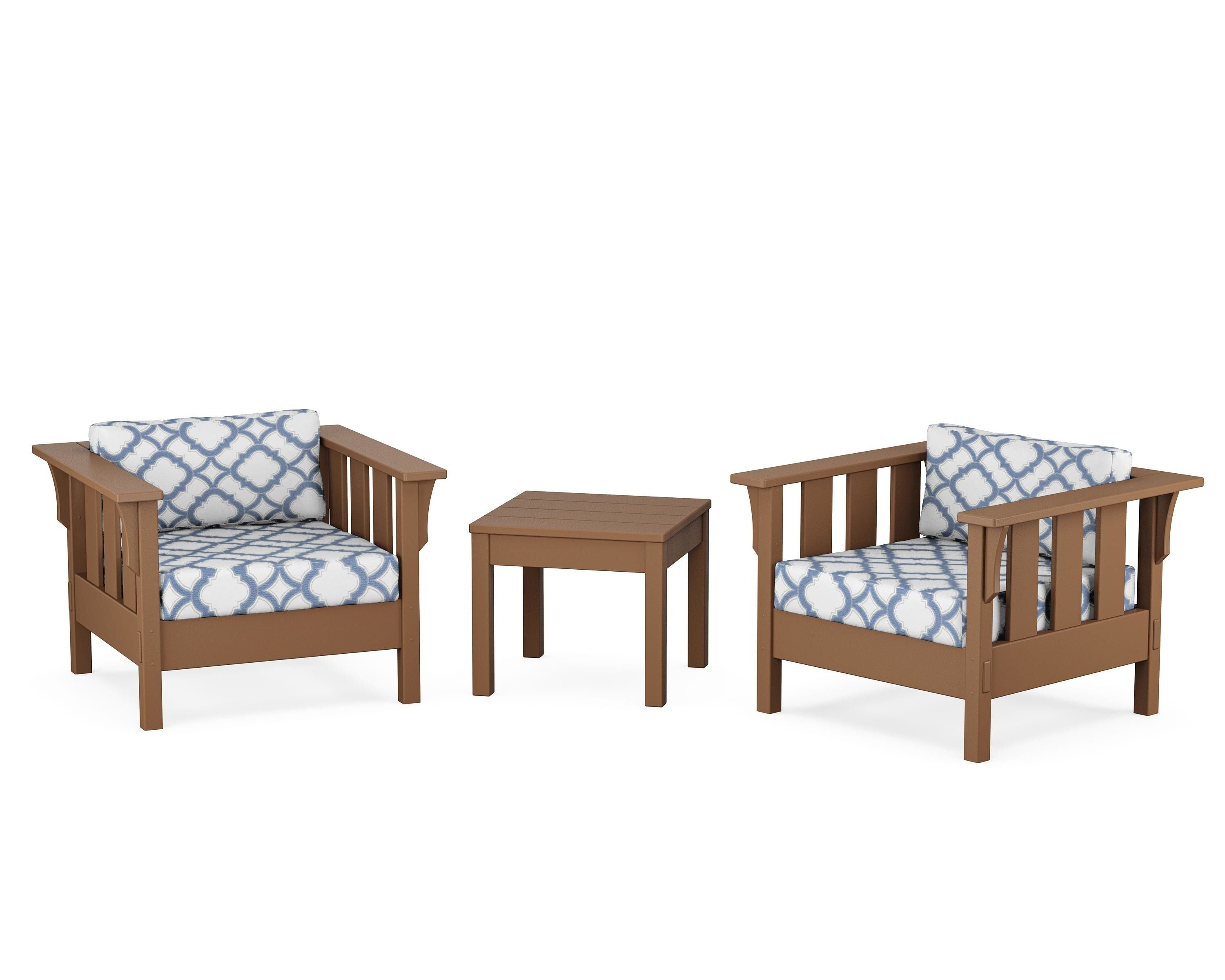 Martha Stewart by POLYWOOD® Acadia 3-Piece Deep Seating Set in Teak / Trellis Sky Blue
