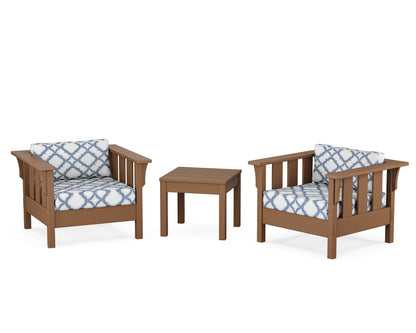 Martha Stewart by POLYWOOD® Acadia 3-Piece Deep Seating Set in Teak / Trellis Sky Blue