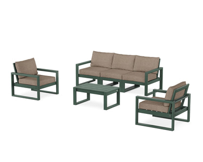 POLYWOOD® EDGE Sectional 4-Piece Deep Seating Set with Sofa in Green / Spiced Burlap