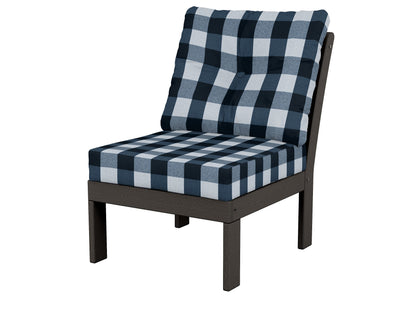 POLYWOOD® Vineyard Modular Armless Chair in Vintage Coffee / Buffalo Plaid Marine Indigo