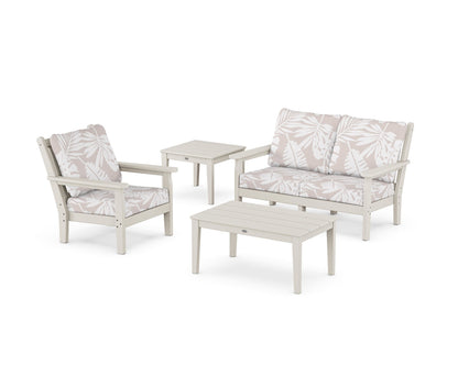 POLYWOOD® Chippendale 4-Piece Deep Seating Set in Sand / Leaf Dune Burlap