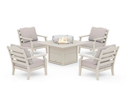 Draper James™ by  POLYWOOD® Savannah 5-Piece Deep Seating Set with Fire Pit Table in Sand / Dune Burlap