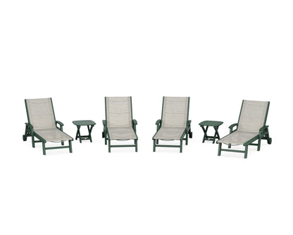 POLYWOOD® Coastal Chaise 6-Piece Set with Wheels in Green / Birch Sling
