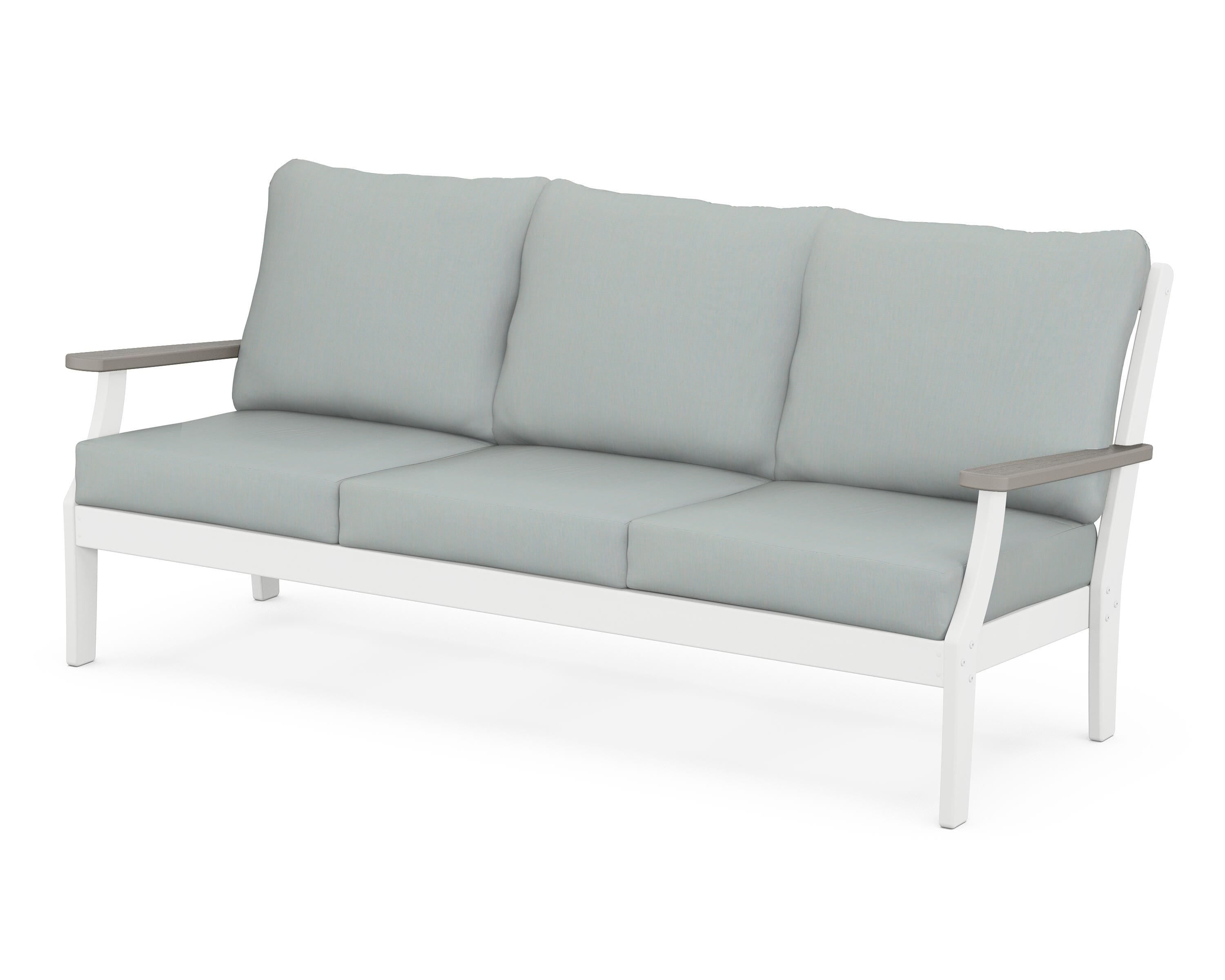 POLYWOOD® Braxton Deep Seating Sofa in White / Driftwood / Spa