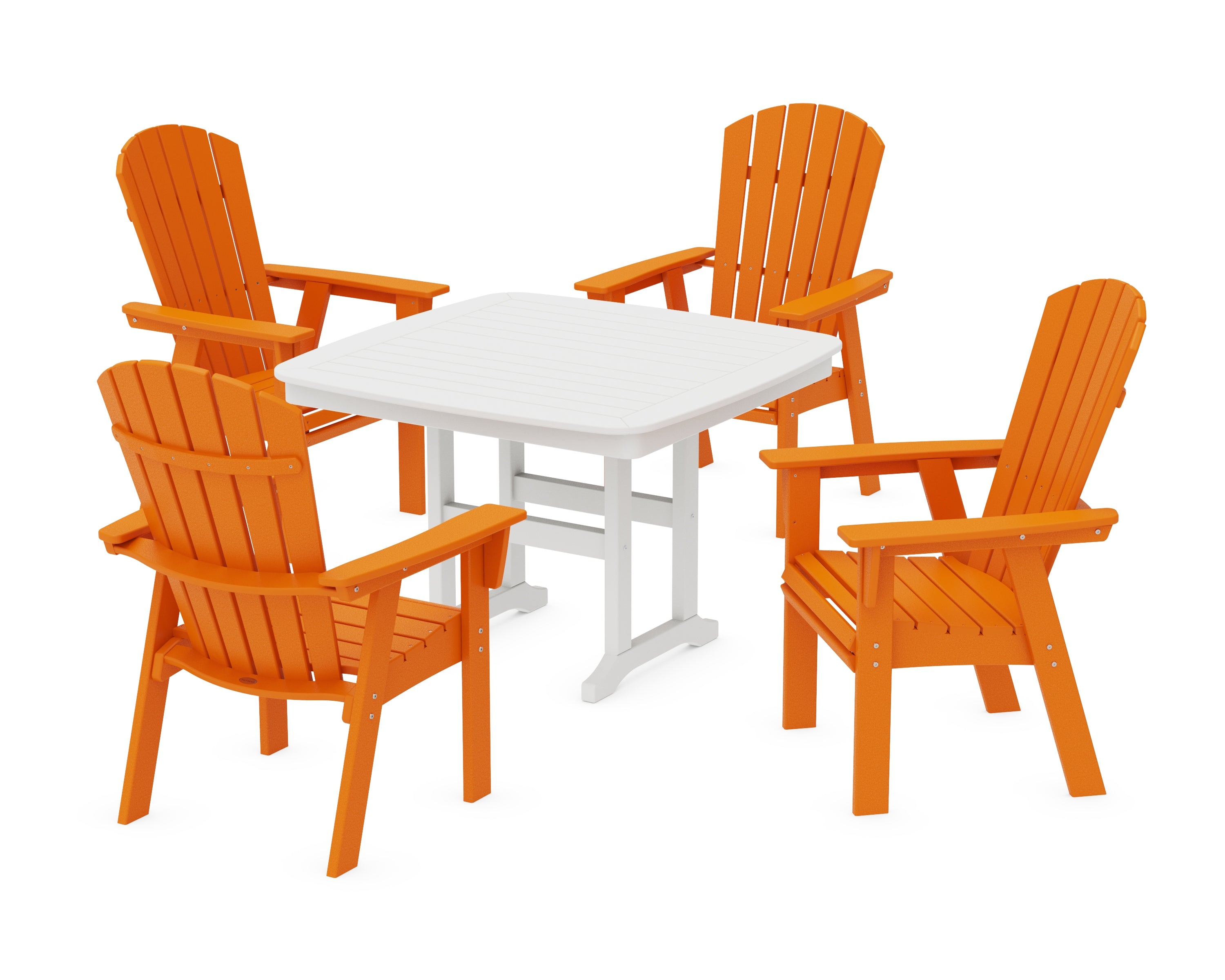 POLYWOOD® Nautical Curveback Adirondack 5-Piece Dining Set in Tangerine / White