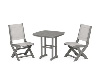 POLYWOOD® Coastal Folding Side Chair 3-Piece Dining Set in Slate Grey / Parchment Sling