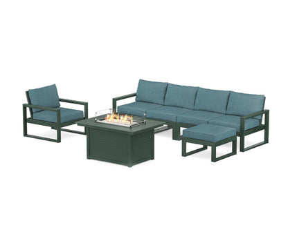 POLYWOOD® EDGE Sectional Lounge and Fire Pit Set in Green / Ocean Teal