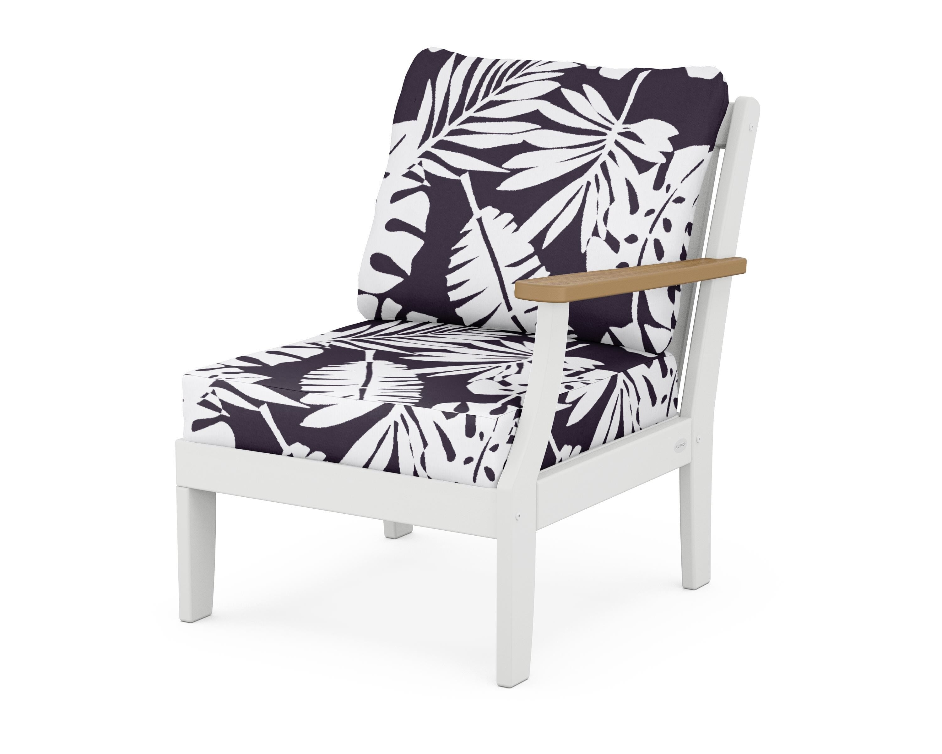 POLYWOOD® Braxton Modular Right Arm Chair in White / Natural / Leaf Navy