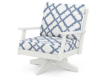 POLYWOOD® Braxton Deep Seating Swivel Chair in Vintage White / Trellis Sky Blue