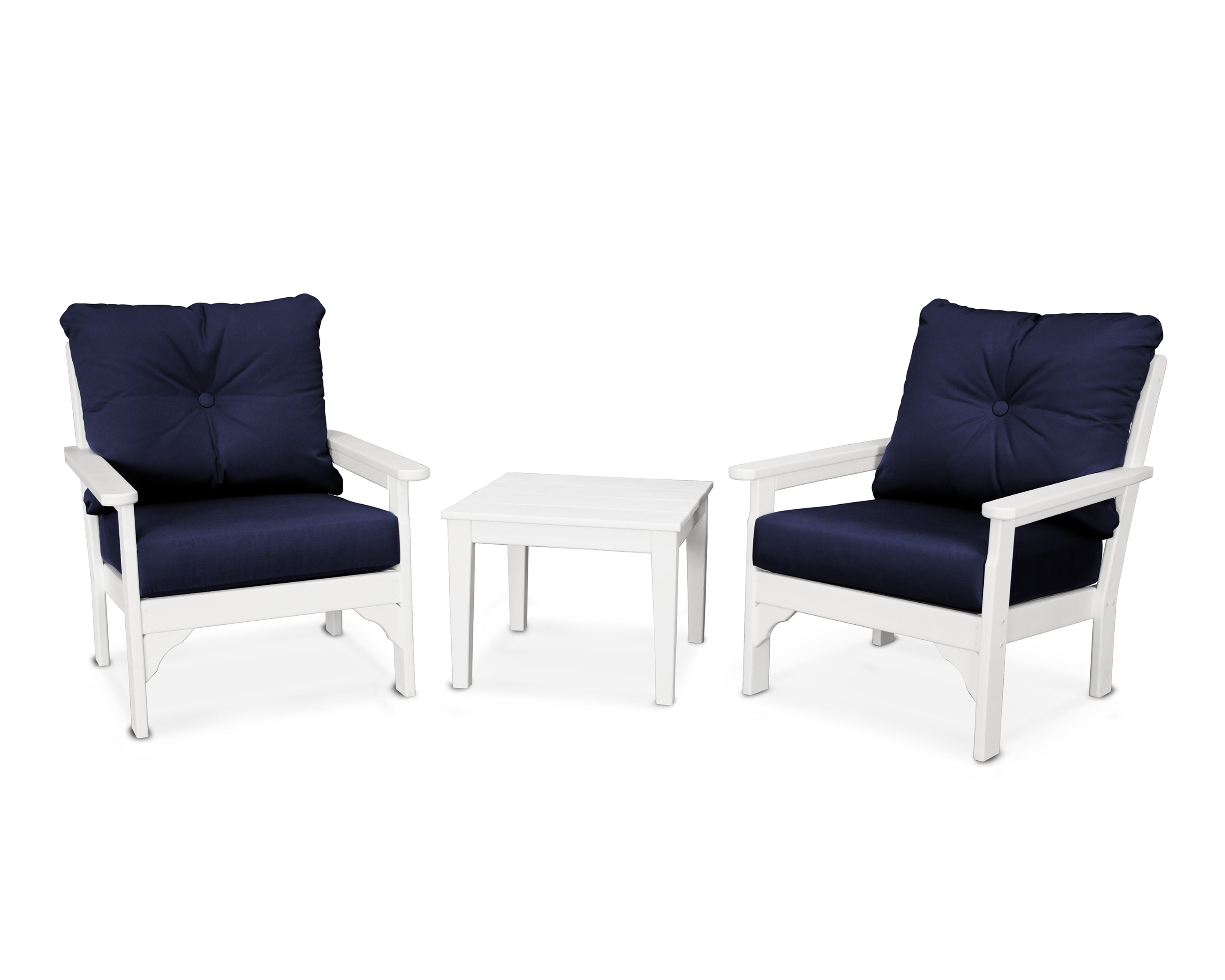 POLYWOOD® Vineyard 3-Piece Deep Seating Set in White / Navy
