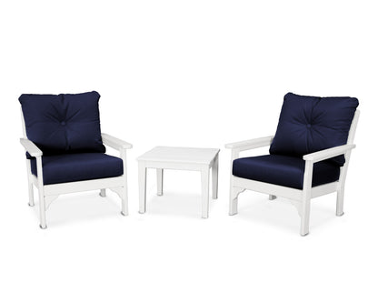 POLYWOOD® Vineyard 3-Piece Deep Seating Set in White / Navy