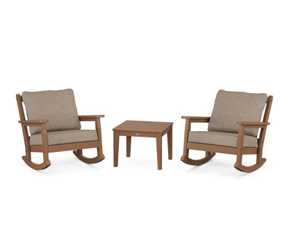 POLYWOOD® Chippendale 3-Piece Deep Seating Rocker Set in Teak / Spiced Burlap