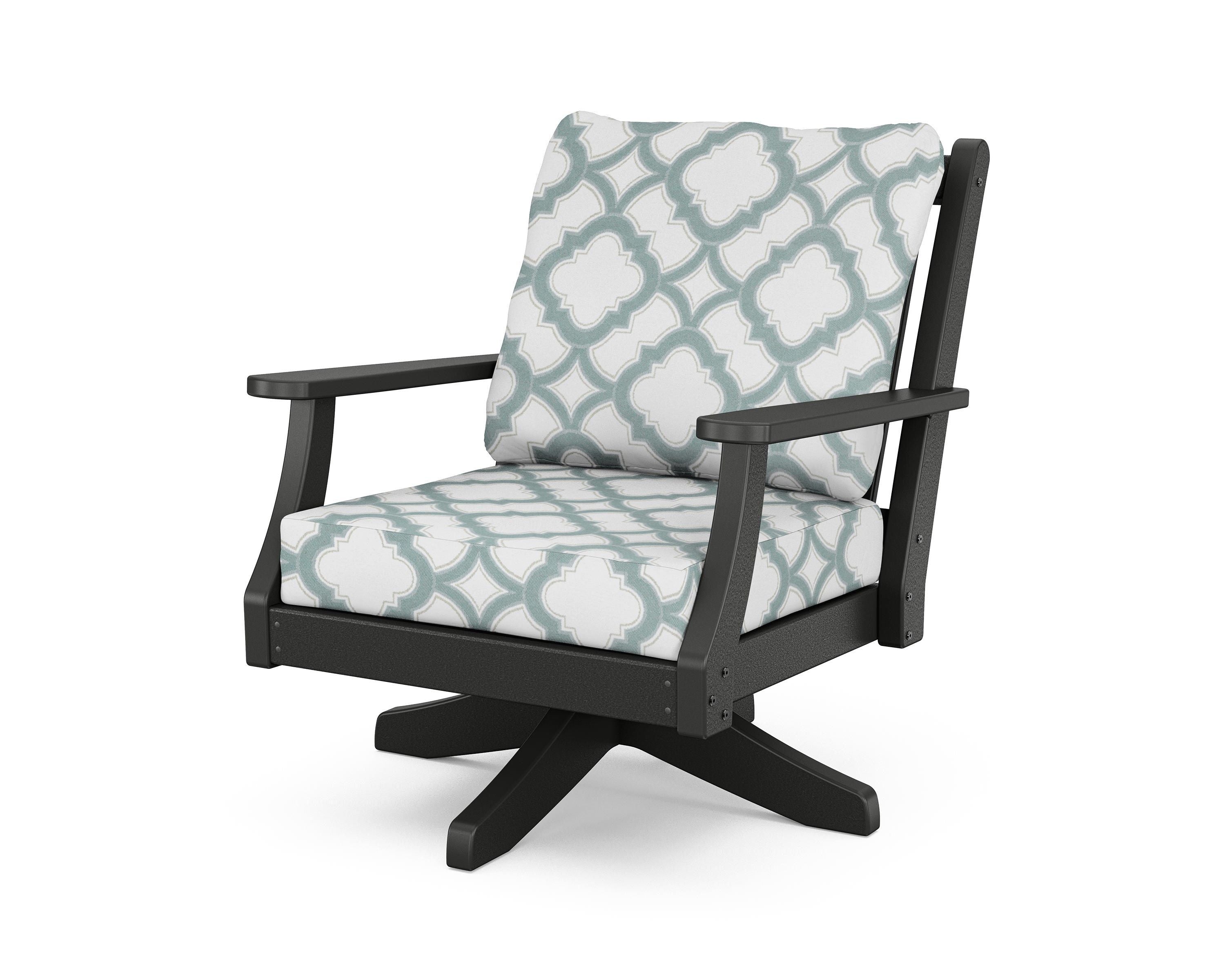 Country Living Wovendale Deep Seating Swivel Chair in Black / Trellis Glacier Spa