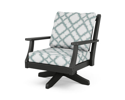 Country Living Wovendale Deep Seating Swivel Chair in Black / Trellis Glacier Spa