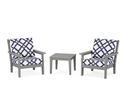 POLYWOOD® Chippendale 3-Piece Deep Seating Set in Slate Grey / Trellis Navy