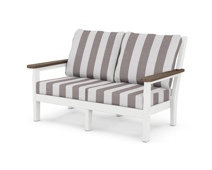 POLYWOOD® Chippendale Deep Seating Loveseat in White / Kona / Cabana Stripe Grey Mist