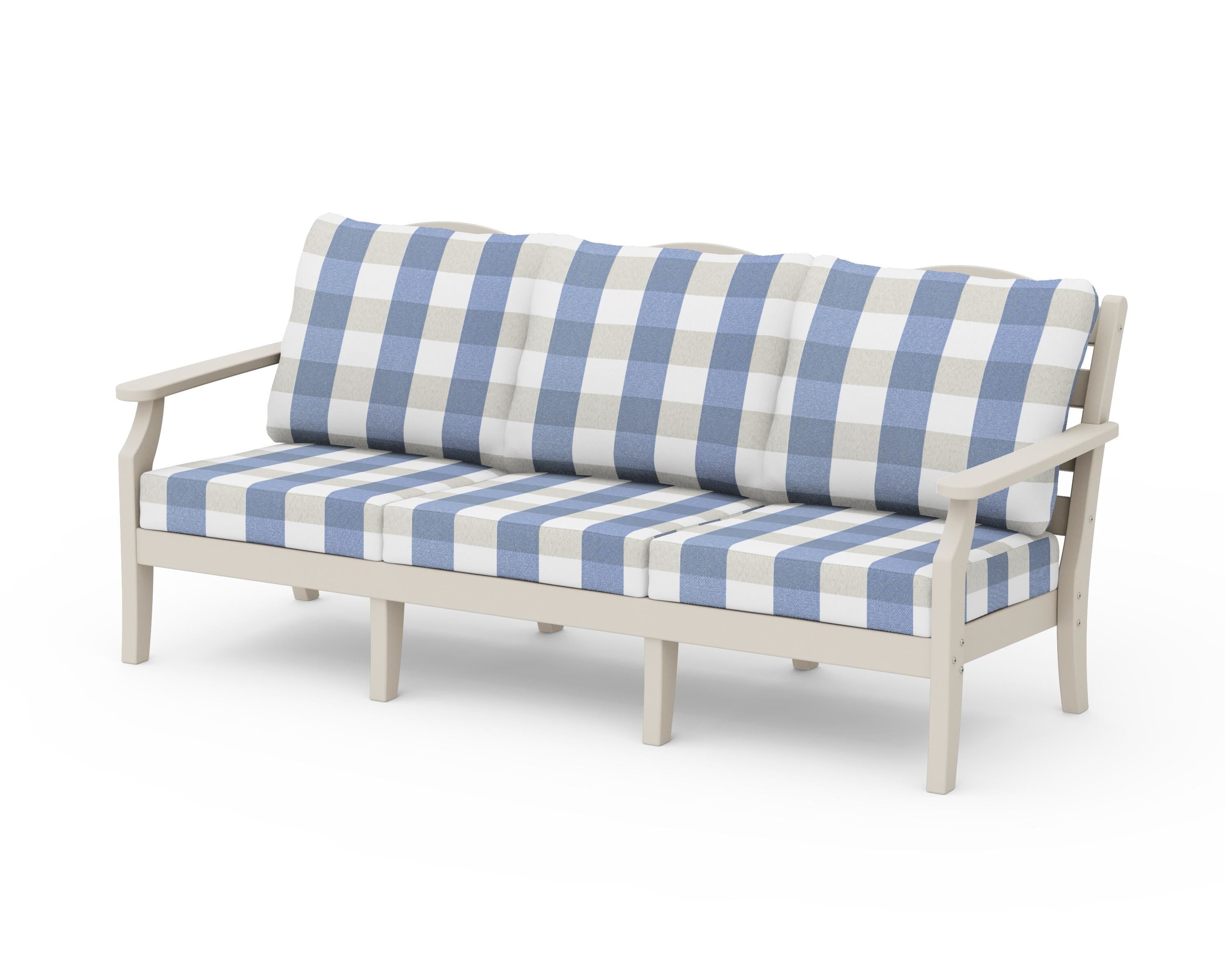 Draper James™ by  POLYWOOD® Savannah Deep Seating Sofa in Sand / Buffalo Plaid Sky Blue