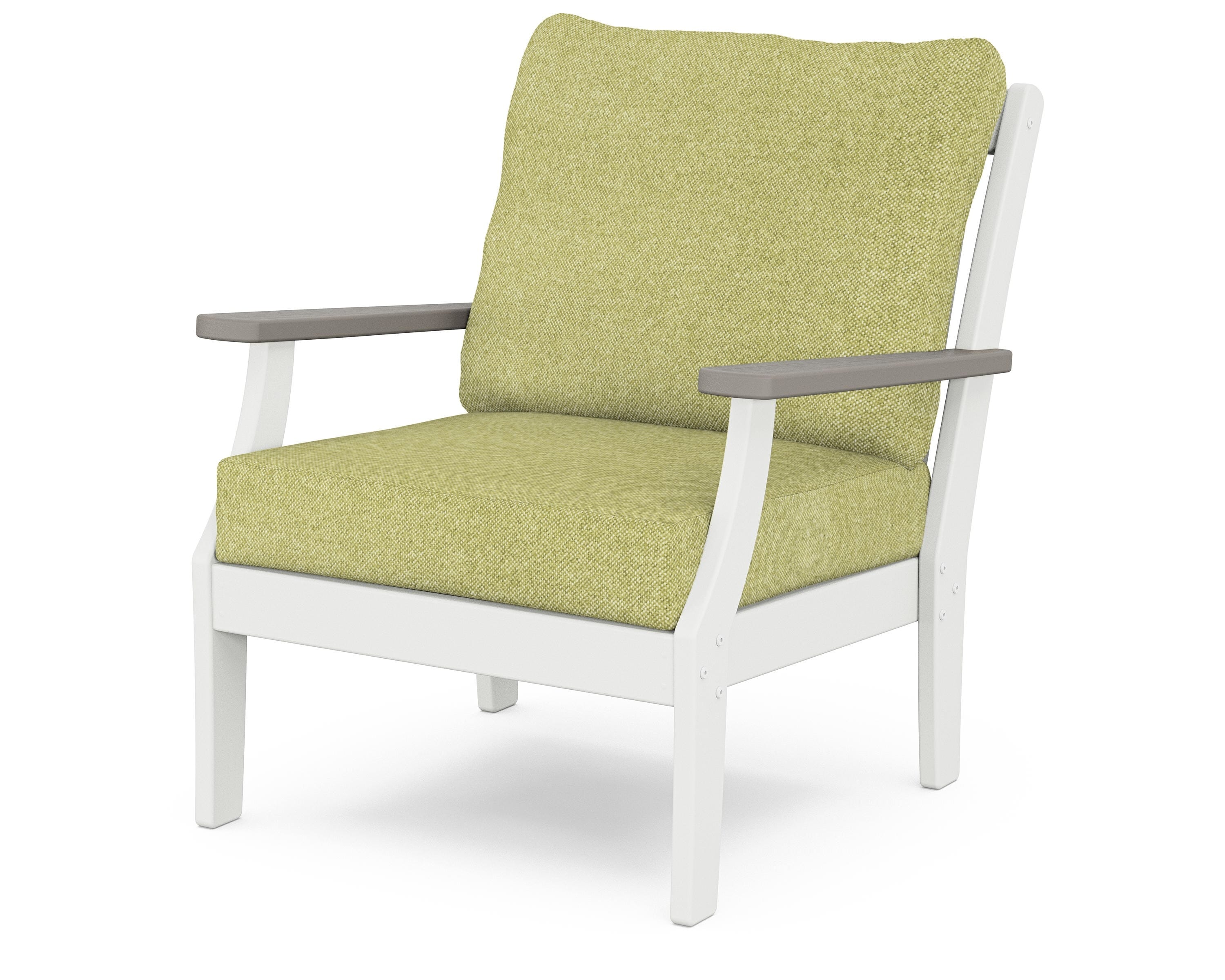 POLYWOOD® Braxton Deep Seating Chair in White / Driftwood / Chartreuse Boucle