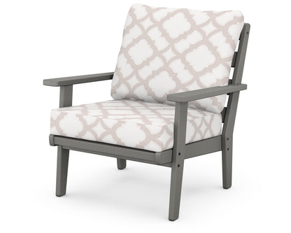 POLYWOOD® Grant Park Deep Seating Chair in Slate Grey / Trellis Dune Burlap