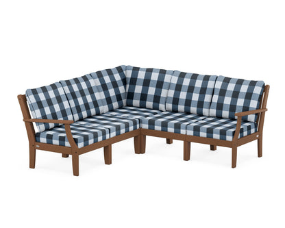 POLYWOOD® Braxton Modular 5-Piece Deep Seating Set in Teak / Buffalo Plaid Marine Indigo