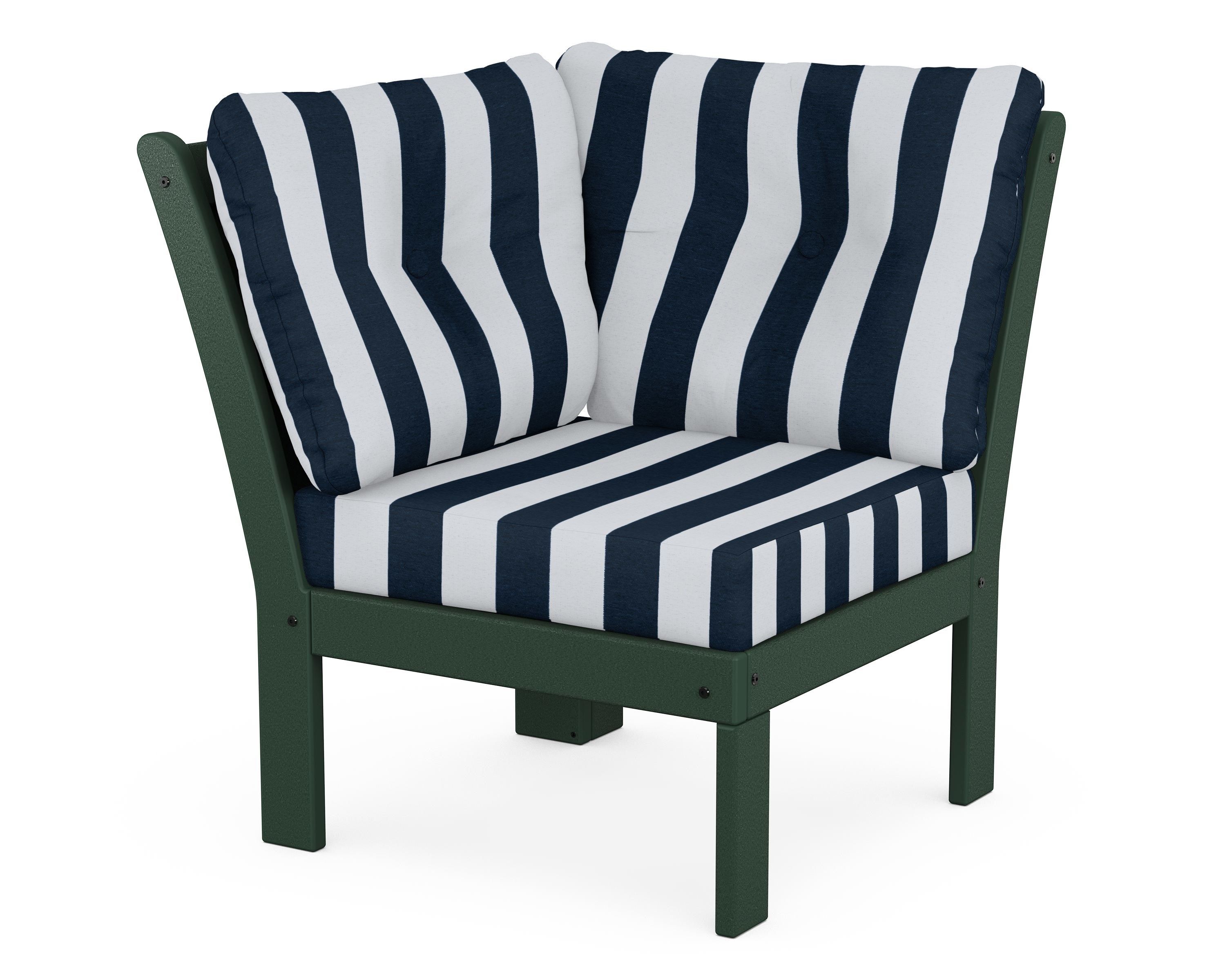 POLYWOOD® Vineyard Modular Corner Chair in Green / Cabana Stripe Marine Indigo