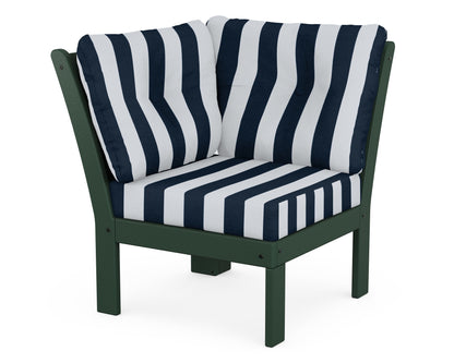 POLYWOOD® Vineyard Modular Corner Chair in Green / Cabana Stripe Marine Indigo