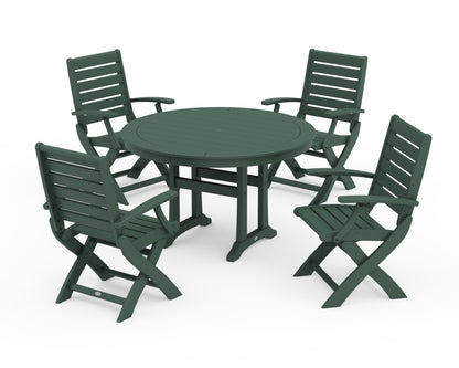 POLYWOOD® Signature Folding Chair 5-Piece Round Dining Set with Trestle Legs in Green