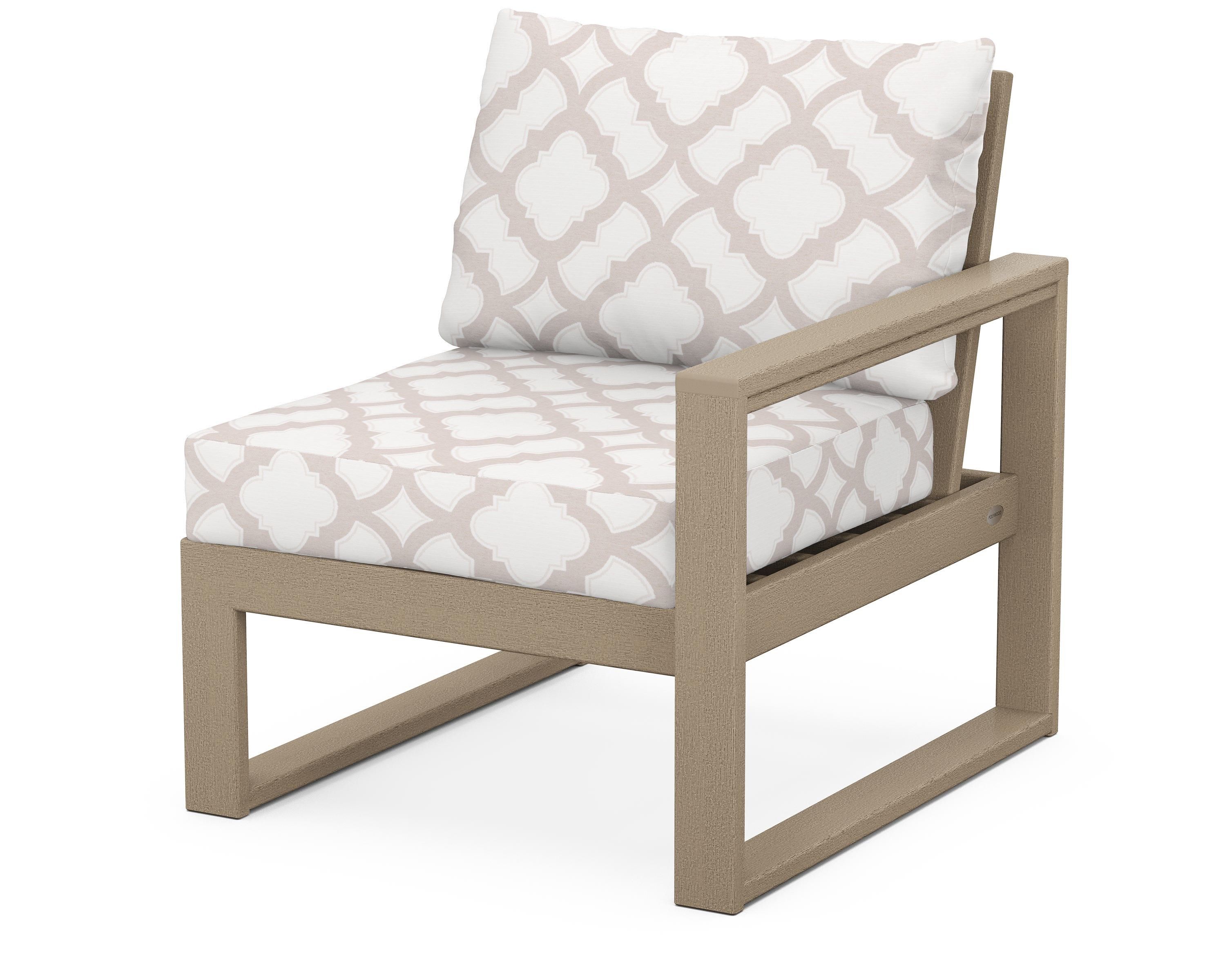 POLYWOOD® EDGE Modular Right Arm Chair in Vintage Sahara / Trellis Dune Burlap
