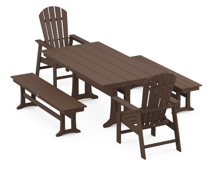 POLYWOOD® South Beach 5-Piece Farmhouse Dining Set With Trestle Legs in Mahogany
